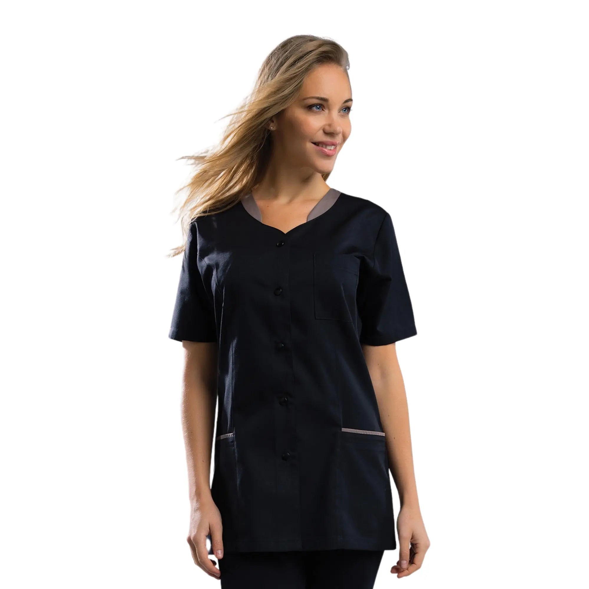 Amandine - Tunic - Short Sleeves - Women - 75 cm My Blouse Twill-Black-Taupe-T6-XXXL