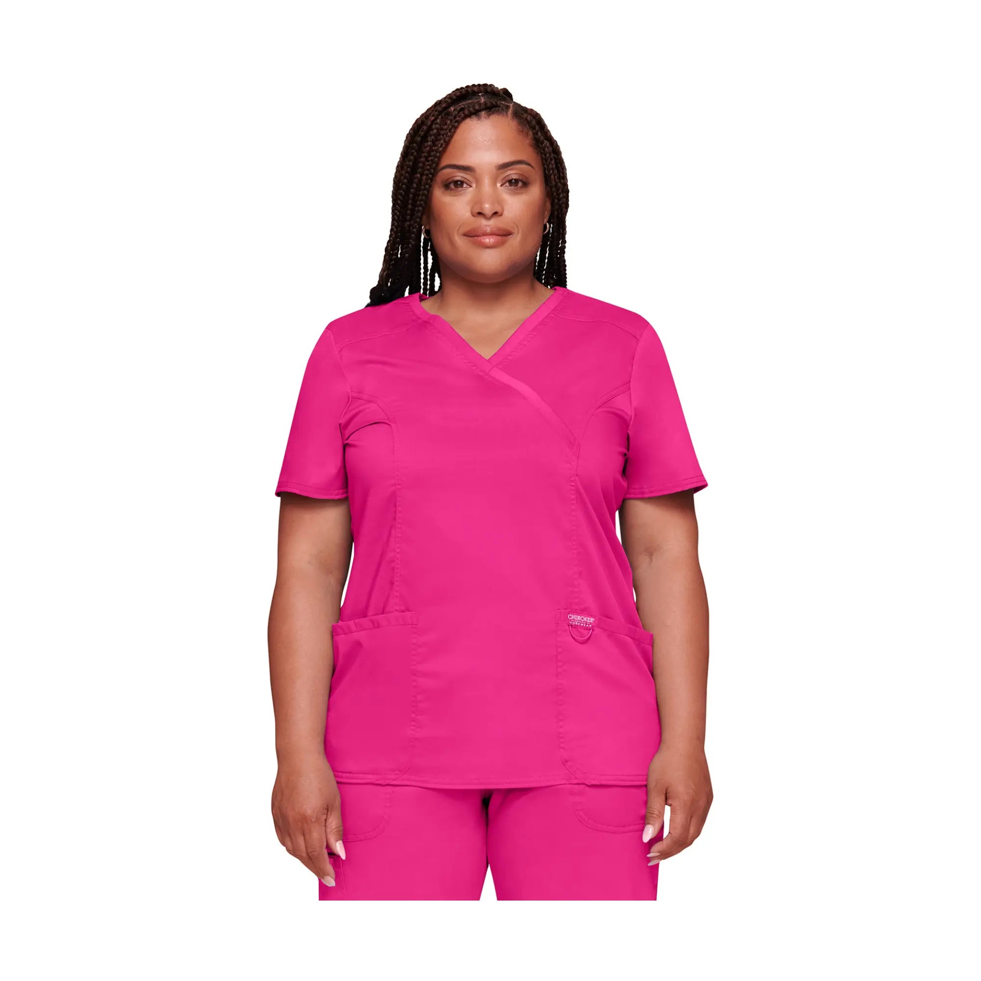Béziers - Tunique cache-cœur col V - Femme - Cherokee - Couleur 1 Cherokee Authentic Workwear  Rose-Électrique-3XL
