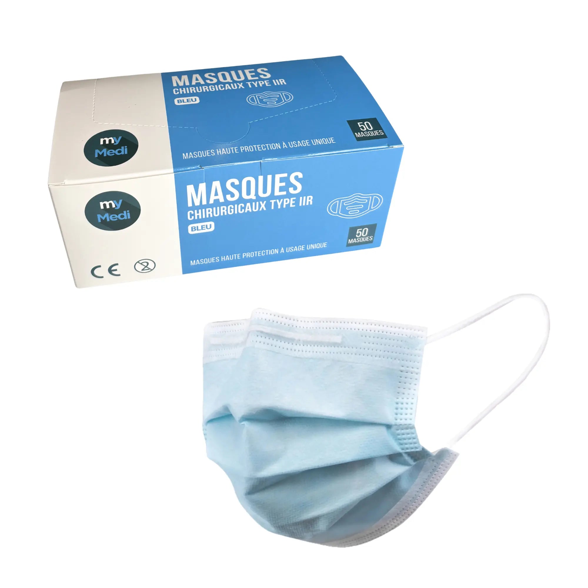 Masque chirurgical 3 plis de type IIR  - Norme EN14683 - Certification CE - Boîte de 50 masques - My Médical My Medical 